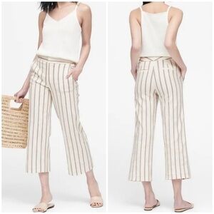NWT Banana Republic High Rise Wide Leg Crop Pants Linen Blend White Red Stripe